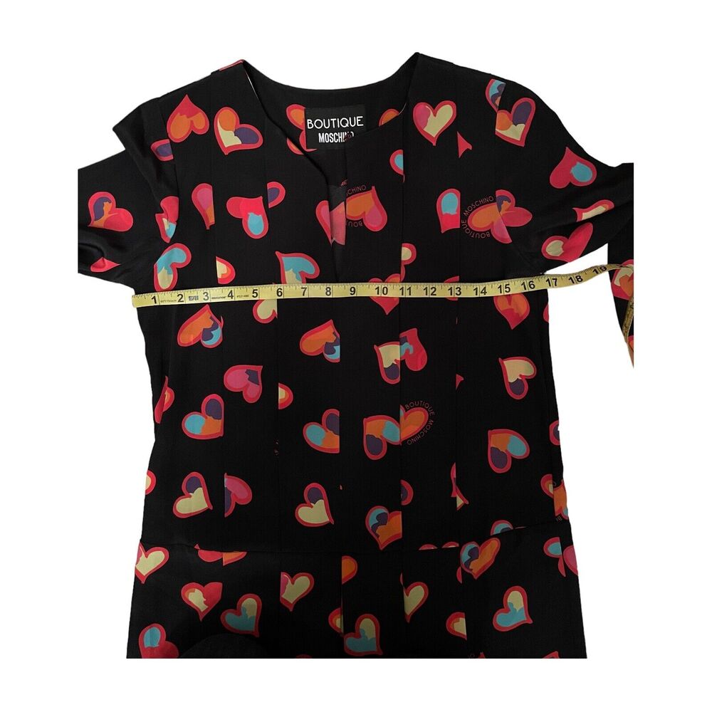 Moschino Boutique Silk Heart Print Black Dress US Size 4 Retail $800 - Picture 7 of 10
